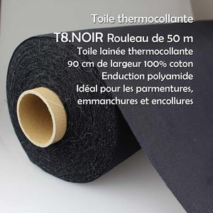 THERMOCOLLANT 100% COTON - Toile lainé 90cm de large - NOIR